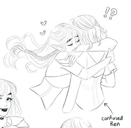 Old sketch of Amren hugging Ren ~ by me Old sketch of Amren hugging Ren ~ by me